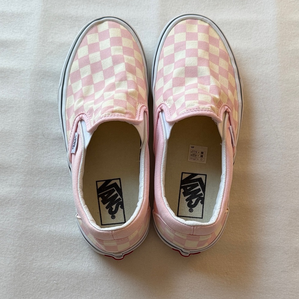 Vans Women’s Pink and White Checkered Slip-On Sneakers - Picture 2 of 8